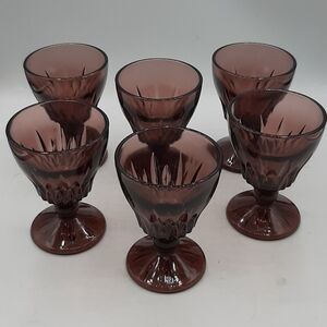Vintage Hazel Atlas Moroccan Amethyst Footed Goblet Wine Glass Mid-Century 4 In